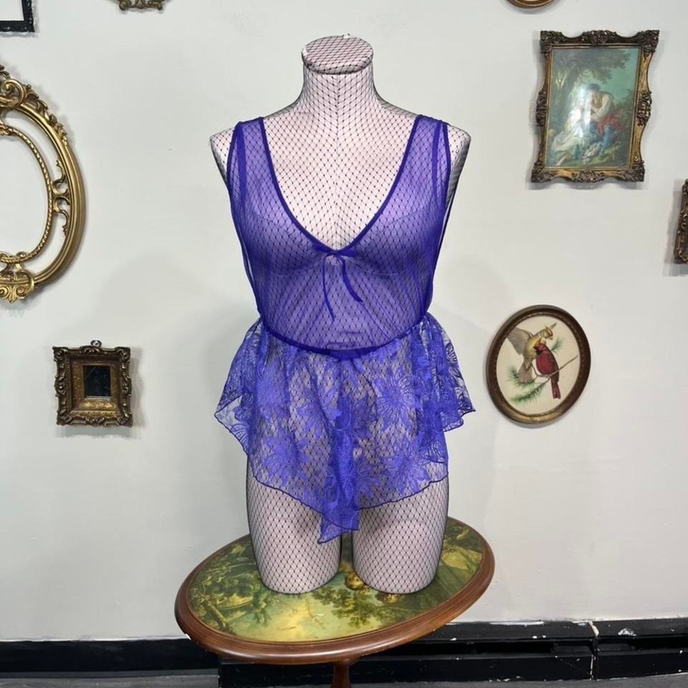 Vintage Purple Sheer Lace Teddy Romper with Peplum lingerie